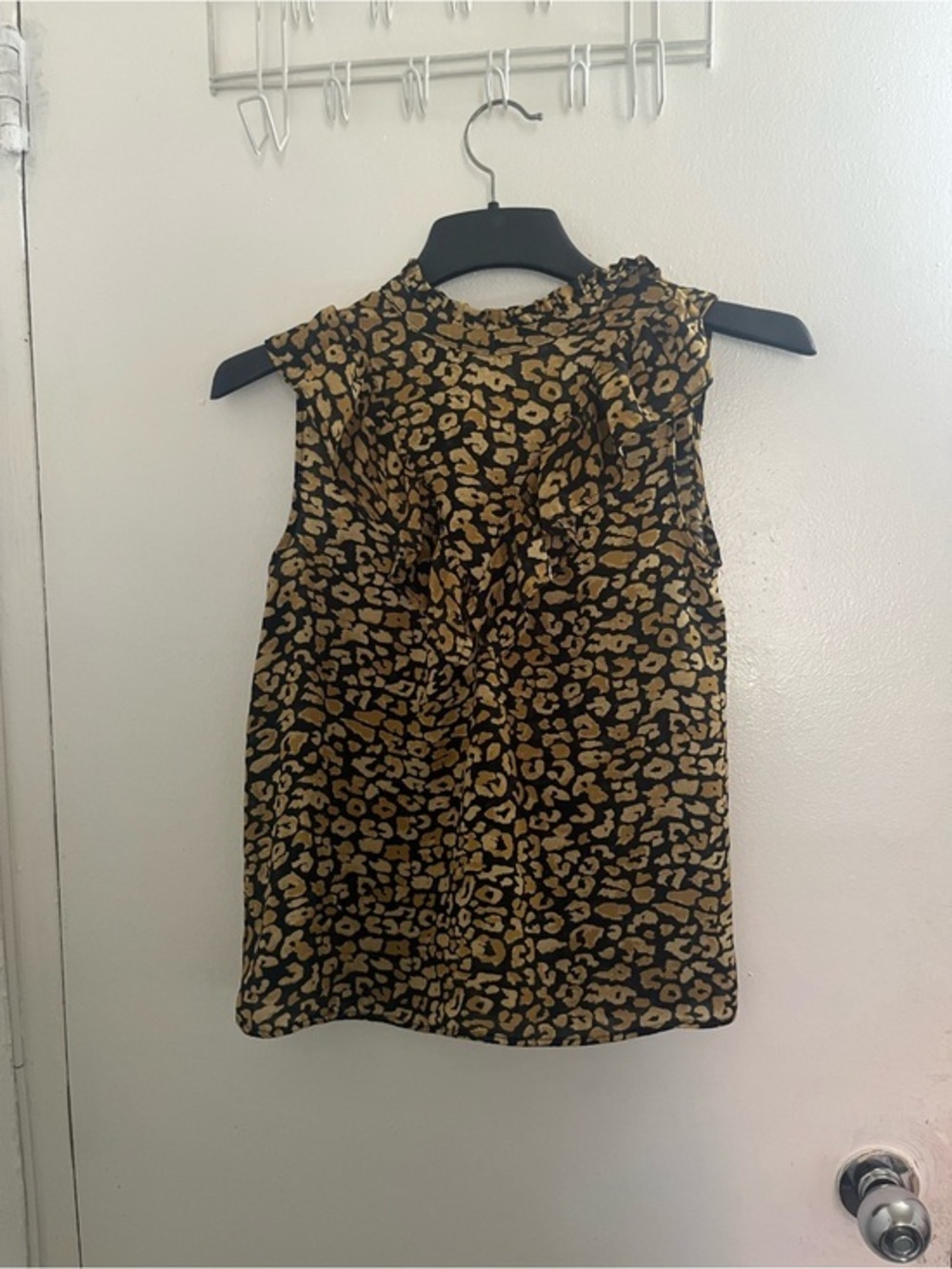 Who What Wear Black and Mustard Animal-Print Mock Neck Camisole